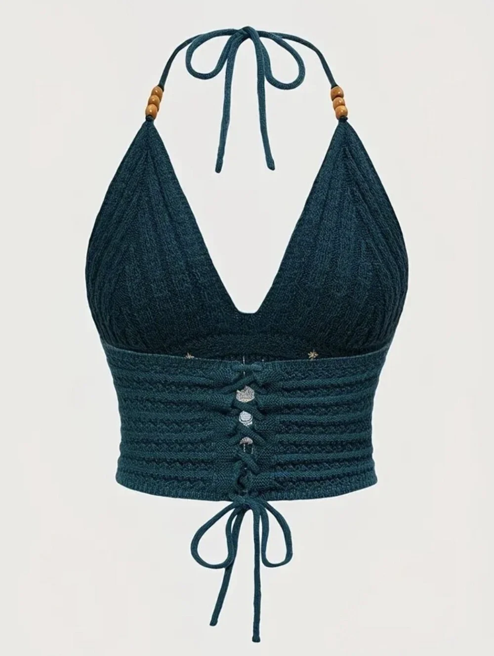 Boutique Evil Eye Crochet Halter Top | Boho Festival Teal Multiple Sizes